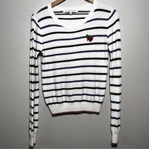 Cupcakes and Cashmere Women Sweater XS White Stripe Strawberry Fruit Coquette